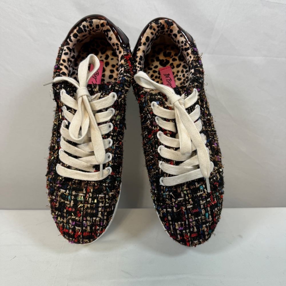 Betsey Johnson Platform Sneakers Tweed Leopard Trim Chunky Platform Sole Size 7M - Picture 3 of 9